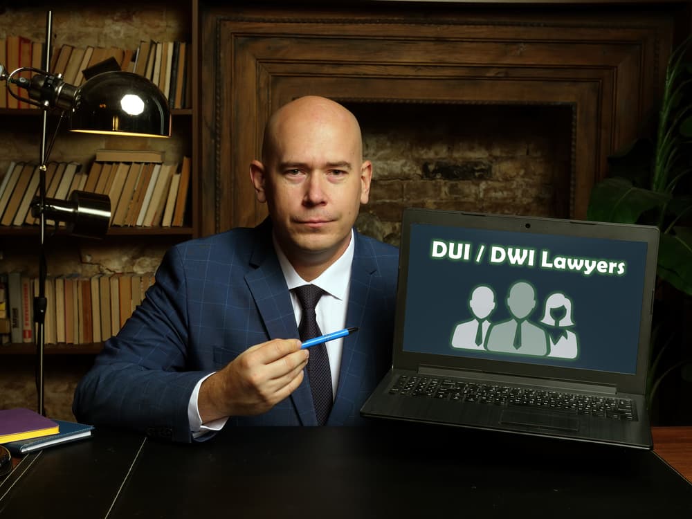 The business concept revolves around offering legal representation for individuals charged with DUI or DWI offenses, symbolized by holding a sign advertising the services on a card.