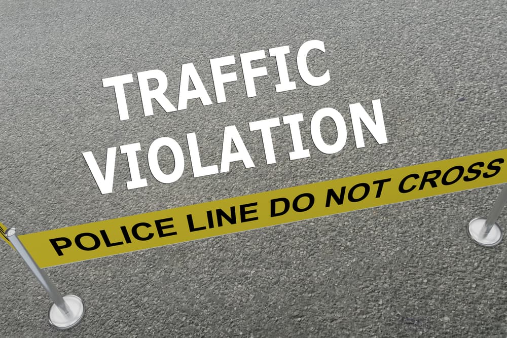 Render illustration of Traffic Violation title on the ground in a police arena